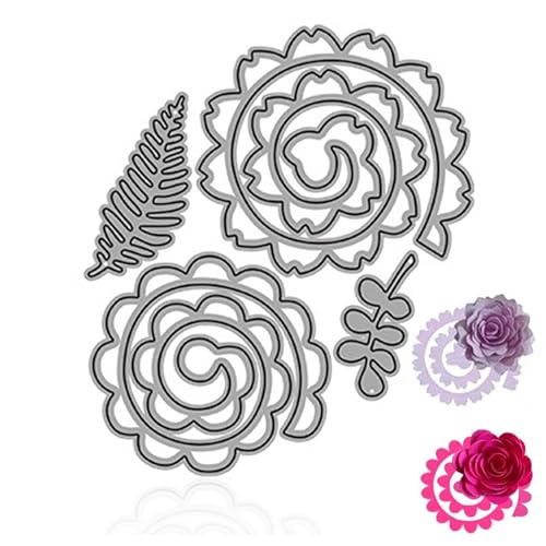 Stanzschablonen Blumen, 4 Stück Metall Prägeschablone Dreidimensionale 3D Stanzformen Prägeschablonen für Stanzmaschine für DIY Dekor Scrapbooking Papierhandwerk Fotopapier von DHSWNNG