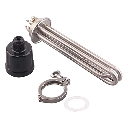 DHVIJA Heizelement 220 V 2 Zoll Tri Pin Klemmen 64 mm Eintauchen Wasser Wasser 3 kW mit Joyous-Sondenrohr (mit Klemme, schwarze Kappe) von DHVIJA