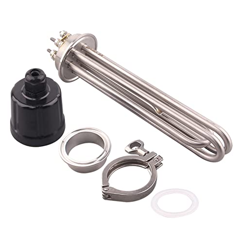 DHVIJA Heizelement 220 V 2 Zoll Tri Pin Klemmen 64 mm Eintauchen Wasser Wasser 3 kW mit Joyous-Sondenrohr (mit Klemmen-Set, schwarze Kappe) von DHVIJA