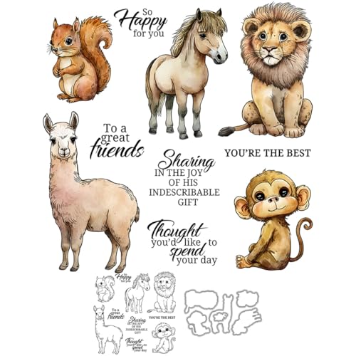 Animal Friends Stempel und Stanzformen für Kartenherstellung, Alpaka, transparentes Silikon, klare Stempel und Metall-Stanzformen, Sets für DIY, Scrapbooking, Papierbasteln, Siegel, dekoratives Animal Friends Stempel und Stanzformen für Kartenherstellung, Alpaka, transparentes Silikon, klare Stempel und Metall-Stanzformen, Sets für DIY, Scrapbooking, Papierbasteln, Siegel, dekoratives von DHVTESN