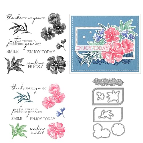 Aquarell-Blumen-Stempel und Stanzformen für Kartenherstellung, Blätter, transparenter Silikon-Stempel und Metall-Stanzformen-Sets für Bastelarbeiten, Scrapbooking, Papierbasteln, Dichtungen von DHVTESN