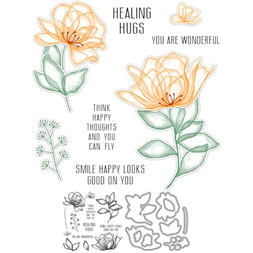 Aquarell-Blumen-Stempel und Stanzformen für Kartenherstellung, Zweige und Blätter, transparenter Silikonstempel und Metall-Stanzformen, Sets für Bastelarbeiten, Scrapbooking, Papierbasteln, Dichtungen von DHVTESN