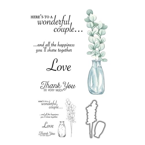 Blätter-Stempel und Stanzformen für Kartenherstellung, Vase, transparentes Silikon, klarer Stempel und Metall-Stanzformen, Sets für DIY, Scrapbooking, Papierbasteln, Dichtungen, dekorative Zubehör von DHVTESN