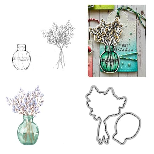 Blumenstempel und Stanzformen für Kartenherstellung, Vase, transparentes Silikon, klarer Stempel und Metall-Stanzformen-Sets für DIY, Scrapbooking, Papierbasteln, Dichtungen, dekoratives Zubehör von DHVTESN