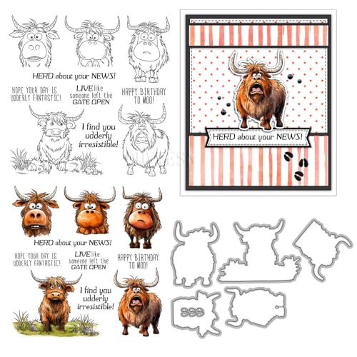Cartoon-Kuh-Stempel und Stanzformen für Kartenherstellung, Tiere, transparentes Silikon, klarer Stempel und Metall-Stanzformen, Sets für DIY, Scrapbooking, Papierbasteln, Siegel, dekoratives Zubehör von DHVTESN