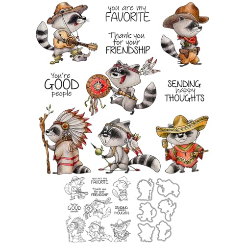 Cowboy-Waschbär-Stempel und Stanzformen für Kartenherstellung, Häuptling-Tiere, transparent, Silikon, transparent, Stempel und Metall-Stanzformen, Sets für DIY, Scrapbooking, Papierbasteln, Siegel Cowboy-Waschbär-Stempel und Stanzformen für Kartenherstellung, Häuptling-Tiere, transparent, Silikon, transparent, Stempel und Metall-Stanzformen, Sets für DIY, Scrapbooking, Papierbasteln, Siegel von DHVTESN