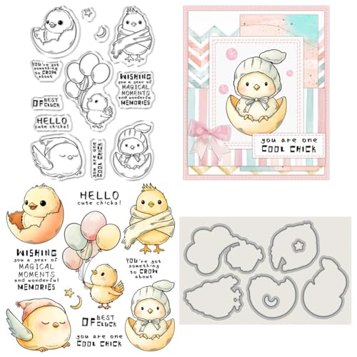 Eierschalen-Huhn-Stempel und Stanzformen für Kartenherstellung, Tierballon, transparenter Silikonstempel und Metall-Stanzformen, Sets für DIY, Scrapbooking, Papierbasteln, Siegel, dekoratives Zubehör Eierschalen-Huhn-Stempel und Stanzformen für Kartenherstellung, Tierballon, transparenter Silikonstempel und Metall-Stanzformen, Sets für DIY, Scrapbooking, Papierbasteln, Siegel, dekoratives Zubehör von DHVTESN