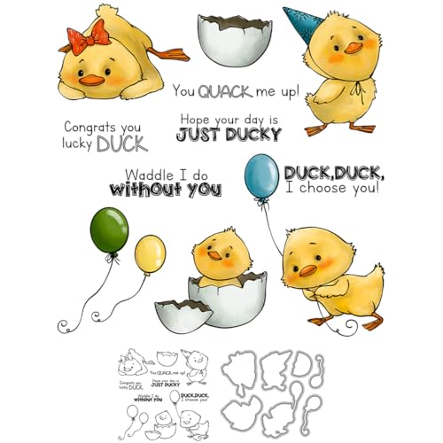 Entenstempel und Stanzformen für Kartenherstellung, Eierschalen-Ballon, transparenter Silikon-Stempel und Metall-Stanzformen-Sets für DIY, Scrapbooking, Papierbasteln, Dichtungen, dekoratives Zubehör von DHVTESN