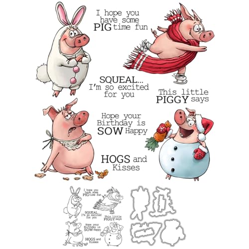 Excited Pig Stempel und Stanzformen für Kartenherstellung, Skifahren, transparentes Silikon, klare Stempel und Metall-Stanzformen, Sets für DIY, Scrapbooking, Papierbasteln, Siegel, dekoratives Excited Pig Stempel und Stanzformen für Kartenherstellung, Skifahren, transparentes Silikon, klare Stempel und Metall-Stanzformen, Sets für DIY, Scrapbooking, Papierbasteln, Siegel, dekoratives von DHVTESN