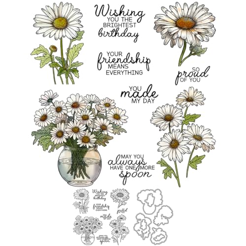 Gänseblümchen-Stempel und Stanzformen für Kartenherstellung, Vase, transparentes Silikon, klarer Stempel und Metall-Stanzformen-Sets für DIY, Scrapbooking, Papierbasteln, Dichtungen, dekoratives Gänseblümchen-Stempel und Stanzformen für Kartenherstellung, Vase, transparentes Silikon, klarer Stempel und Metall-Stanzformen-Sets für DIY, Scrapbooking, Papierbasteln, Dichtungen, dekoratives von DHVTESN