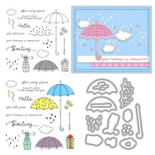 Gespleißte Regenschirm-Stempel und Stanzformen für Kartenherstellung, Geschenk, transparentes Silikon, klare Stempel und Metall-Stanzformen, Sets für DIY, Scrapbooking, Papierbasteln, Siegel von DHVTESN