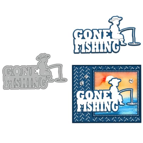 Gone Fishing Stanzformen für Kartenherstellung, Vatertag, Metall-Stanzformen-Sets für DIY, handgemachtes Scrapbooking, Papierbasteln, Festivals, Album, Party, Hochzeit, dekoratives Zubehör von DHVTESN