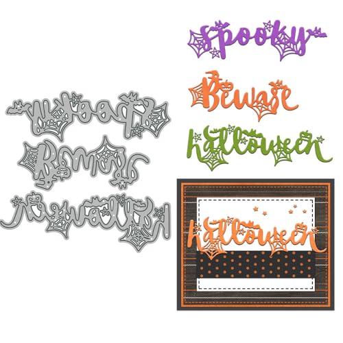 Gruselige Vorsicht Stanzformen für Kartenherstellung, Halloween, Metall-Stanzformen-Sets für DIY, handgemachtes Scrapbooking, Papierbasteln, Festivals, Album, Party, Hochzeit, dekoratives Zubehör von DHVTESN