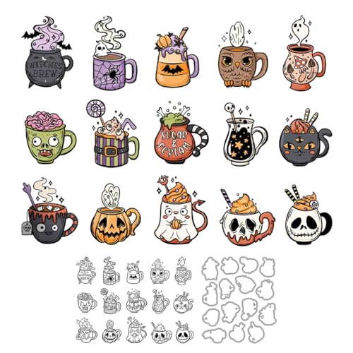 Halloween-Becher-Stempel und Stanzformen für Kartenherstellung, Kürbis, Totenkopf, transparenter Silikon-Stempel und Metall-Stanzformen, Sets für DIY, Scrapbooking, Papierbasteln, Siegel, dekoratives Halloween-Becher-Stempel und Stanzformen für Kartenherstellung, Kürbis, Totenkopf, transparenter Silikon-Stempel und Metall-Stanzformen, Sets für DIY, Scrapbooking, Papierbasteln, Siegel, dekoratives von DHVTESN