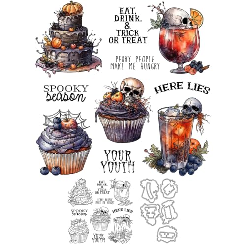 Halloween-Kuchenstempel und Stanzformen für Kartenherstellung, Totenkopf, Weinglas, transparent, Silikon, klarer Stempel und Metall-Stanzformen, Sets für DIY, Scrapbooking, Papierbasteln, Siegel Halloween-Kuchenstempel und Stanzformen für Kartenherstellung, Totenkopf, Weinglas, transparent, Silikon, klarer Stempel und Metall-Stanzformen, Sets für DIY, Scrapbooking, Papierbasteln, Siegel von DHVTESN