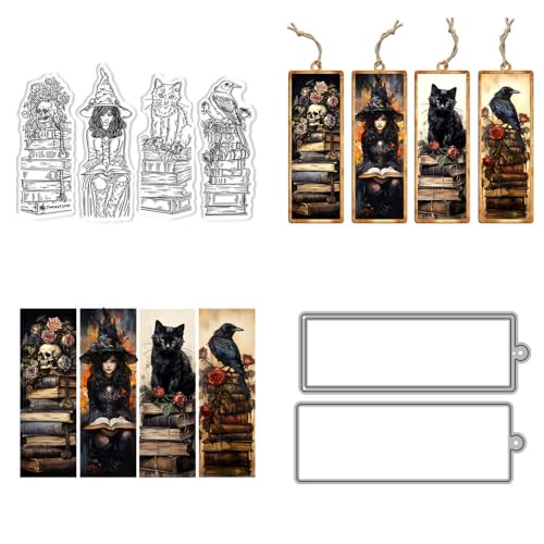 Halloween-Lesezeichen, Stempel und Stanzformen für Kartenherstellung, Hexe, transparenter Silikon-Stempel und Metall-Stanzformen, Sets für DIY, Scrapbooking, Papierbasteln, Siegel, dekoratives Zubehör Halloween-Lesezeichen, Stempel und Stanzformen für Kartenherstellung, Hexe, transparenter Silikon-Stempel und Metall-Stanzformen, Sets für DIY, Scrapbooking, Papierbasteln, Siegel, dekoratives Zubehör von DHVTESN