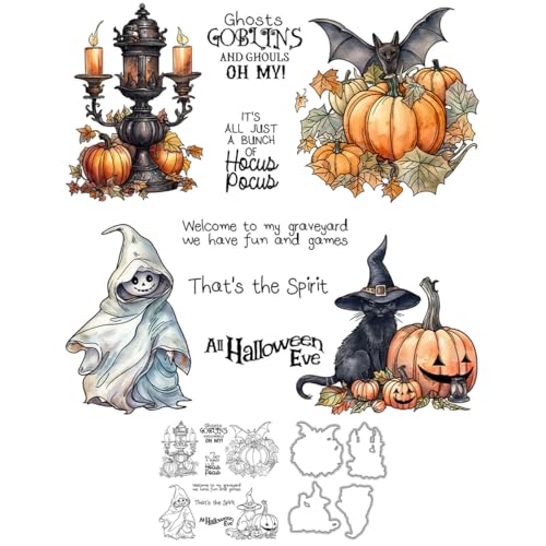 Halloween Schwarze Katze Stempel und Stanzformen für Kartenherstellung, Kürbis, Geist, transparenter Silikonstempel und Metall-Stanzformen, Sets für DIY, Scrapbooking, Papierbasteln, Siegel Halloween Schwarze Katze Stempel und Stanzformen für Kartenherstellung, Kürbis, Geist, transparenter Silikonstempel und Metall-Stanzformen, Sets für DIY, Scrapbooking, Papierbasteln, Siegel von DHVTESN
