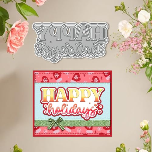 Happy Holidays Stanzformen für Kartenherstellung, Metall-Stanzformen-Sets für DIY, handgemachtes Scrapbooking, Papierbasteln, Festivals, Album, Party, Hochzeit, dekoratives Zubehör von DHVTESN