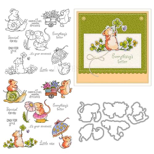 Happy Little Mouse Stempel und Stanzformen für Kartenherstellung, Tiermotiv, transparent, Silikon, transparent, Stempel und Metall-Stanzformen, Sets für DIY, Scrapbooking, Papierbasteln, Siegel Happy Little Mouse Stempel und Stanzformen für Kartenherstellung, Tiermotiv, transparent, Silikon, transparent, Stempel und Metall-Stanzformen, Sets für DIY, Scrapbooking, Papierbasteln, Siegel von DHVTESN
