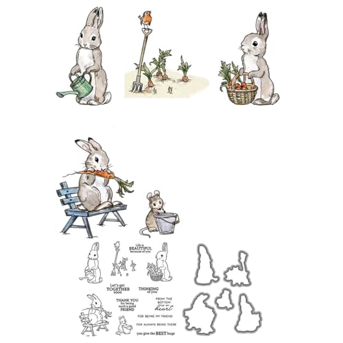 Hasenstempel und Stanzformen für Kartenherstellung, Karottenkorb, transparentes Silikon, klarer Stempel und Metall-Stanzformen-Sets für DIY, Scrapbooking, Papierbasteln, Dichtungen, dekoratives von DHVTESN
