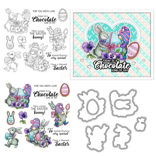 Hasenstempel und Stanzformen für Kartenherstellung, Ostereier, transparenter Silikon-Stempel und Metall-Stanzformen-Sets für DIY, Scrapbooking, Papierbasteln, Siegel, dekoratives Zubehör Hasenstempel und Stanzformen für Kartenherstellung, Ostereier, transparenter Silikon-Stempel und Metall-Stanzformen-Sets für DIY, Scrapbooking, Papierbasteln, Siegel, dekoratives Zubehör von DHVTESN