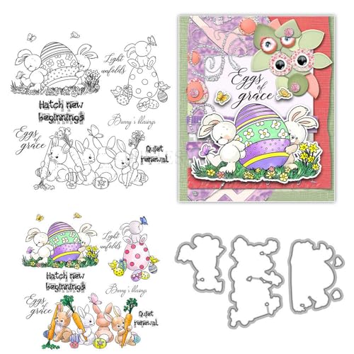 Hasenstempel und Stanzformen für Kartenherstellung, Ostern, transparent, Silikon, Stempel und Metall-Stanzformen, Sets für Bastelarbeiten, Scrapbooking, Papierbasteln, Siegel, dekoratives Zubehör von DHVTESN