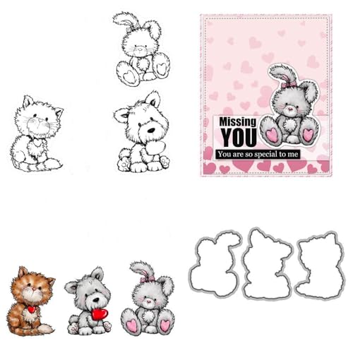 Hasenstempel und Stanzformen für Kartenherstellung, Tier, transparent, Silikon, transparent, Stempel und Metall-Stanzformen, Sets für DIY, Scrapbooking, Papierbasteln, Siegel, dekoratives Zubehör Hasenstempel und Stanzformen für Kartenherstellung, Tier, transparent, Silikon, transparent, Stempel und Metall-Stanzformen, Sets für DIY, Scrapbooking, Papierbasteln, Siegel, dekoratives Zubehör von DHVTESN