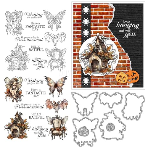 Haunted House Stempel und Stanzformen für Kartenherstellung, Halloween, Fledermäuse, transparenter Silikonstempel und Metall-Stanzformen, Sets für DIY, Scrapbooking, Papierbasteln, Siegel, dekoratives Haunted House Stempel und Stanzformen für Kartenherstellung, Halloween, Fledermäuse, transparenter Silikonstempel und Metall-Stanzformen, Sets für DIY, Scrapbooking, Papierbasteln, Siegel, dekoratives von DHVTESN