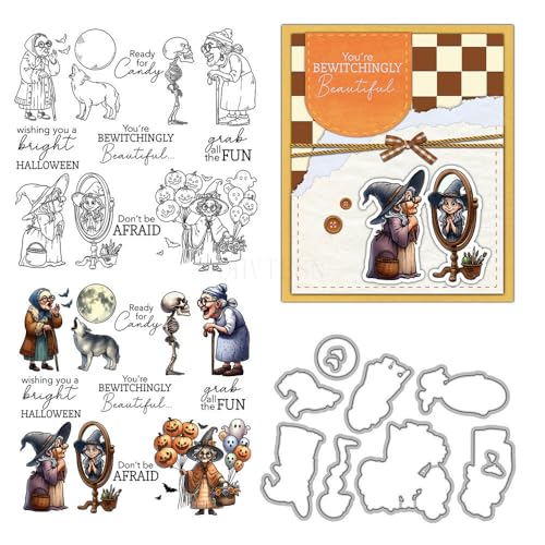 Hexenhut-Stempel und Stanzformen für Kartenherstellung, Halloween, Kürbis, transparenter Silikonstempel und Metall-Stanzformen, Sets für DIY, Scrapbooking, Papierbasteln, Siegel, dekoratives Zubehör Hexenhut-Stempel und Stanzformen für Kartenherstellung, Halloween, Kürbis, transparenter Silikonstempel und Metall-Stanzformen, Sets für DIY, Scrapbooking, Papierbasteln, Siegel, dekoratives Zubehör von DHVTESN