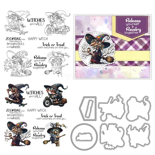 Hexenhut-Stempel und Stanzformen für Kartenherstellung, Halloween-Besen, transparenter Silikonstempel und Metall-Stanzformen, Sets für DIY, Scrapbooking, Papierbasteln, Siegel, dekoratives Zubehör Hexenhut-Stempel und Stanzformen für Kartenherstellung, Halloween-Besen, transparenter Silikonstempel und Metall-Stanzformen, Sets für DIY, Scrapbooking, Papierbasteln, Siegel, dekoratives Zubehör von DHVTESN