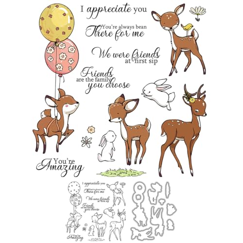 Hirsch-Stempel und Stanzformen für Kartenherstellung, Kaninchen, transparentes Silikon, klare Stempel und Metall-Stanzformen, Sets für DIY, Scrapbooking, Papierbasteln, Siegel, dekoratives Zubehör Hirsch-Stempel und Stanzformen für Kartenherstellung, Kaninchen, transparentes Silikon, klare Stempel und Metall-Stanzformen, Sets für DIY, Scrapbooking, Papierbasteln, Siegel, dekoratives Zubehör von DHVTESN
