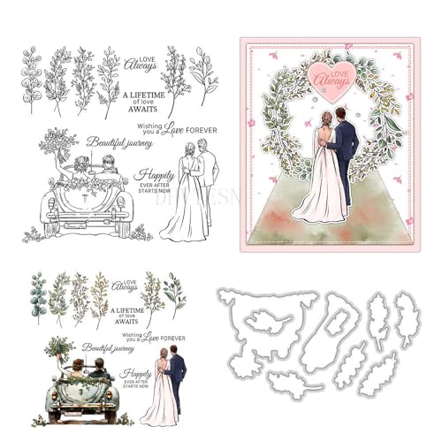 Hochzeitsstempel und Stanzformen für Kartenherstellung, Paar, transparent, Silikon, Stempel und Metall-Stanzformen, Sets für DIY, Scrapbooking, Papierbasteln, Siegel, dekoratives Zubehör von DHVTESN