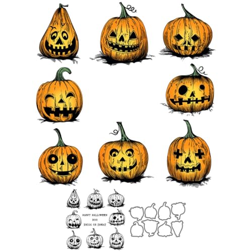Jack-o'-Lantern Stempel und Stanzformen für Kartenherstellung, Halloween, transparenter Silikonstempel und Metall-Stanzformen-Sets für DIY, Scrapbooking, Papierbasteln, Siegel, dekoratives Zubehör Jack-o'-Lantern Stempel und Stanzformen für Kartenherstellung, Halloween, transparenter Silikonstempel und Metall-Stanzformen-Sets für DIY, Scrapbooking, Papierbasteln, Siegel, dekoratives Zubehör von DHVTESN