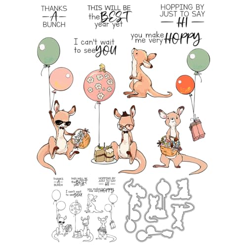 Känguru-Stempel und Stanzformen für Kartenherstellung, Ballonkuchen, transparentes Silikon, klarer Stempel und Metall-Stanzformen, Sets für DIY, Scrapbooking, Papierbasteln, Siegel, dekoratives Känguru-Stempel und Stanzformen für Kartenherstellung, Ballonkuchen, transparentes Silikon, klarer Stempel und Metall-Stanzformen, Sets für DIY, Scrapbooking, Papierbasteln, Siegel, dekoratives von DHVTESN