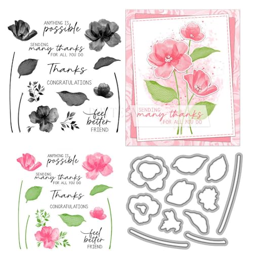 Kombination von Blumenstempeln und Stanzformen für Kartenherstellung, Blätter, transparenter Silikonstempel und Metall-Stanzformen-Sets für DIY, Scrapbooking, Papierbasteln, Dichtungen, dekoratives von DHVTESN