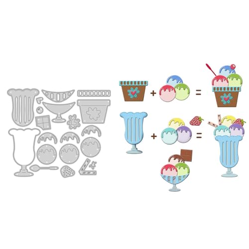 Kombinations-Eiscreme-Stanzformen für Kartenherstellung, Metall-Stanzformen-Sets für DIY, handgemachtes Scrapbooking, Papierbasteln, Festivals, Album, Party, Hochzeit, dekoratives Zubehör von DHVTESN