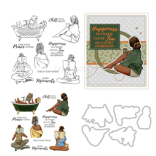 Leisurely Lady Stempel und Stanzformen für die Kartenherstellung, Frau, die ein Buch liest, transparenter Silikonstempel und Metall-Stanzformen Sets für DIY, Scrapbooking, Papierbasteln, Siegel Leisurely Lady Stempel und Stanzformen für die Kartenherstellung, Frau, die ein Buch liest, transparenter Silikonstempel und Metall-Stanzformen Sets für DIY, Scrapbooking, Papierbasteln, Siegel von DHVTESN