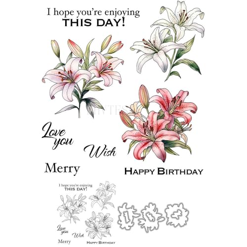Lilienstrauß-Stempel und Stanzformen für Kartenherstellung, Blumen, transparentes Silikon, klare Stempel und Metall-Stanzformen, Sets für DIY, Scrapbooking, Papierbasteln, Siegel, dekoratives Zubehör Lilienstrauß-Stempel und Stanzformen für Kartenherstellung, Blumen, transparentes Silikon, klare Stempel und Metall-Stanzformen, Sets für DIY, Scrapbooking, Papierbasteln, Siegel, dekoratives Zubehör von DHVTESN