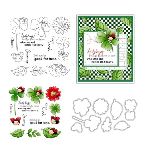 Lucky Ladybug Stempel und Stanzformen für Kartenherstellung, vierblättriges Kleeblatt, transparenter Silikonstempel und Metall-Stanzformen-Sets für DIY, Scrapbooking, Papierbasteln, Siegel Lucky Ladybug Stempel und Stanzformen für Kartenherstellung, vierblättriges Kleeblatt, transparenter Silikonstempel und Metall-Stanzformen-Sets für DIY, Scrapbooking, Papierbasteln, Siegel von DHVTESN