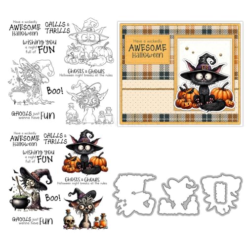 Magic Hat Cat Stempel und Stanzformen für Kartenherstellung, Halloween, Totenkopf, transparenter Silikon-Stempel und Metall-Stanzformen, Sets für DIY, Scrapbooking, Papierbasteln, Siegel, dekoratives Magic Hat Cat Stempel und Stanzformen für Kartenherstellung, Halloween, Totenkopf, transparenter Silikon-Stempel und Metall-Stanzformen, Sets für DIY, Scrapbooking, Papierbasteln, Siegel, dekoratives von DHVTESN