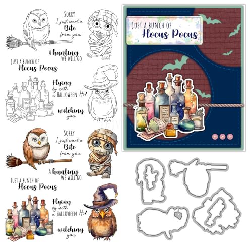 Magische Eule Stempel und Stanzformen für Kartenherstellung, Halloween, Totenkopf, transparent, Silikon, transparent, Stempel und Metall-Stanzformen, Sets für DIY, Scrapbooking, Papierbasteln, Siegel Magische Eule Stempel und Stanzformen für Kartenherstellung, Halloween, Totenkopf, transparent, Silikon, transparent, Stempel und Metall-Stanzformen, Sets für DIY, Scrapbooking, Papierbasteln, Siegel von DHVTESN