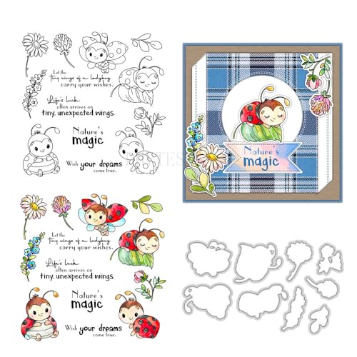 Marienkäfer-Stempel und Stanzformen für Kartenherstellung, transparent, Silikon, transparent, Stempel und Metall-Stanzformen, Sets für Bastelarbeiten, Scrapbooking, Papierbasteln, Siegel, dekoratives von DHVTESN