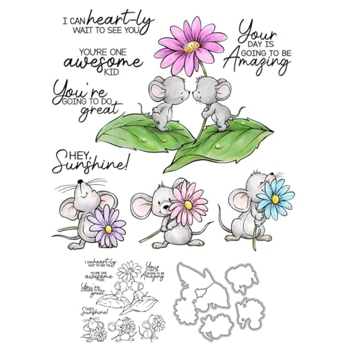 Maus-Stempel und Stanzformen für Kartenherstellung, Blumenblätter, transparentes Silikon, klarer Stempel und Metall-Stanzformen, Sets für DIY, Scrapbooking, Papierbasteln, Siegel, dekoratives Zubehör von DHVTESN