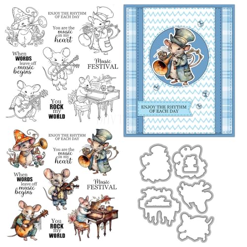 Maus-Stempel und Stanzformen für Kartenherstellung, Musik, transparentes Silikon, klarer Stempel und Metall-Stanzformen, Sets für DIY, Scrapbooking, Papierbasteln, Siegel, dekoratives Zubehör Maus-Stempel und Stanzformen für Kartenherstellung, Musik, transparentes Silikon, klarer Stempel und Metall-Stanzformen, Sets für DIY, Scrapbooking, Papierbasteln, Siegel, dekoratives Zubehör von DHVTESN