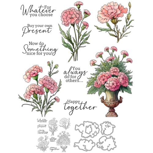 Nelken-Stempel und Stanzformen für Kartenherstellung, Vase, transparentes Silikon, klare Stempel und Metall-Stanzformen, Sets für DIY, Scrapbooking, Papierbasteln, Dichtungen, dekoratives Zubehör Nelken-Stempel und Stanzformen für Kartenherstellung, Vase, transparentes Silikon, klare Stempel und Metall-Stanzformen, Sets für DIY, Scrapbooking, Papierbasteln, Dichtungen, dekoratives Zubehör von DHVTESN
