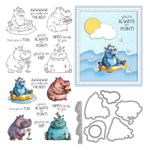 Nilpferd-Stempel und Stanzformen für Kartenherstellung, Tiermotiv, transparent, Silikon, transparent, Stempel und Metall-Stanzformen, Sets für DIY, Scrapbooking, Papierbasteln, Siegel, dekoratives Nilpferd-Stempel und Stanzformen für Kartenherstellung, Tiermotiv, transparent, Silikon, transparent, Stempel und Metall-Stanzformen, Sets für DIY, Scrapbooking, Papierbasteln, Siegel, dekoratives von DHVTESN