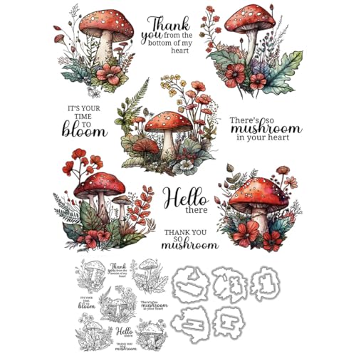 Pilz-Stempel und Stanzformen für Kartenherstellung, Blumen, Blätter, transparentes Silikon, klarer Stempel und Metall-Stanzformen, Sets für DIY, Scrapbooking, Papierbasteln, Dichtungen, dekorative von DHVTESN