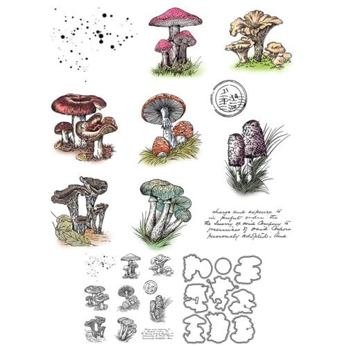 Pilz-Stempel und Stanzformen für Kartenherstellung, Pilze, transparentes Silikon, klare Stempel und Metall-Stanzformen, Sets für Bastelarbeiten, Scrapbooking, Papierbasteln, Dichtungen, dekoratives Pilz-Stempel und Stanzformen für Kartenherstellung, Pilze, transparentes Silikon, klare Stempel und Metall-Stanzformen, Sets für Bastelarbeiten, Scrapbooking, Papierbasteln, Dichtungen, dekoratives von DHVTESN