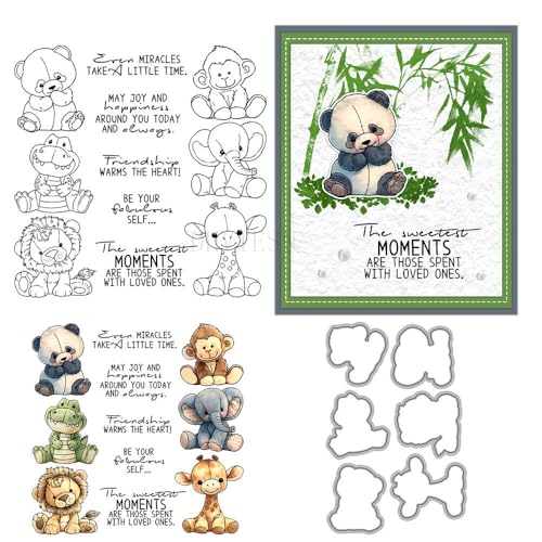 Puppenstempel und Stanzformen für Kartenherstellung, Tiermotiv, transparent, Silikon, transparent, Stempel und Metall-Stanzformen, Sets für DIY, Scrapbooking, Papierbasteln, Siegel, dekoratives von DHVTESN