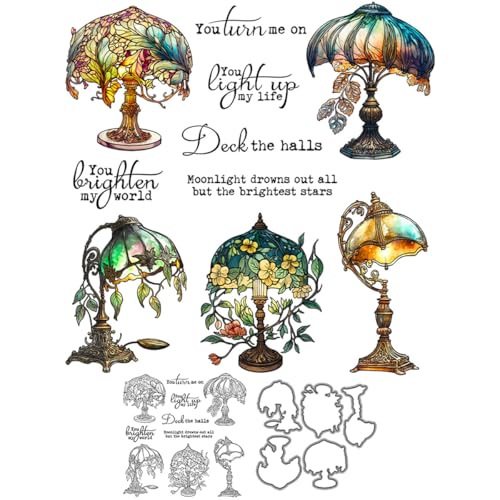 Retro Tischlampenstempel und Stanzformen für Kartenherstellung, Blumen, transparentes Silikon, klare Stempel und Metall-Stanzformen, Sets für DIY, Scrapbooking, Papierbasteln, Dichtungen, dekorative Retro Tischlampenstempel und Stanzformen für Kartenherstellung, Blumen, transparentes Silikon, klare Stempel und Metall-Stanzformen, Sets für DIY, Scrapbooking, Papierbasteln, Dichtungen, dekorative von DHVTESN